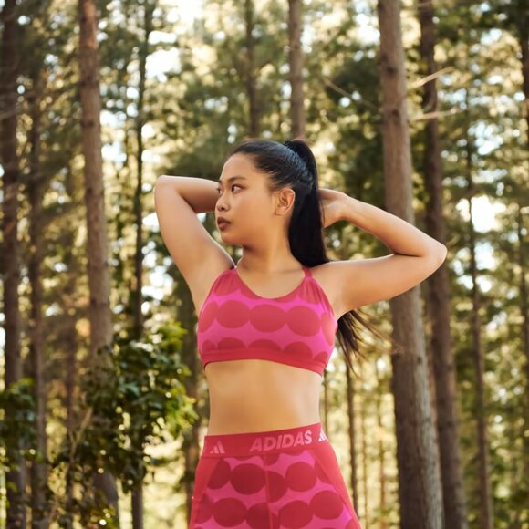 SOLD OUT! ADIDAS MARIMEKKO TECHFIT LONG BRA TEAM REAL MAGENTA POLKA DOT Sz L - Picture 1 of 10